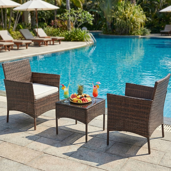 CONCETTA Patio Furniture Set, Wicker Outdoor PE Rattan Furniture with Coffee Table & Washable Cushion, Compact Bistro Conversation Seating for Balcony, Garden, Poolside, Porch