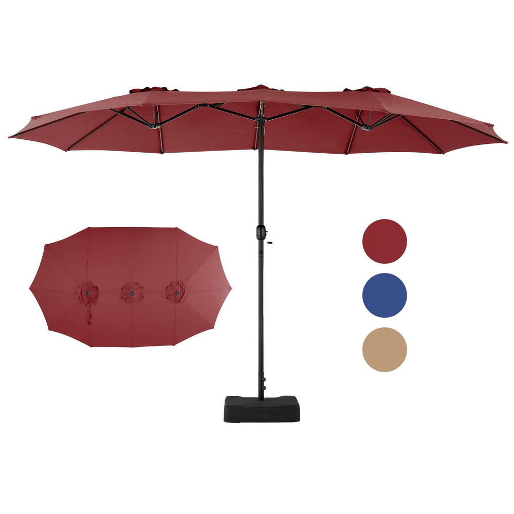 CONCETTA 15FT Double-Sided Patio Umbrella with Base, Crank, 12 Sturdy Ribs, for Garden, Deck, Beach