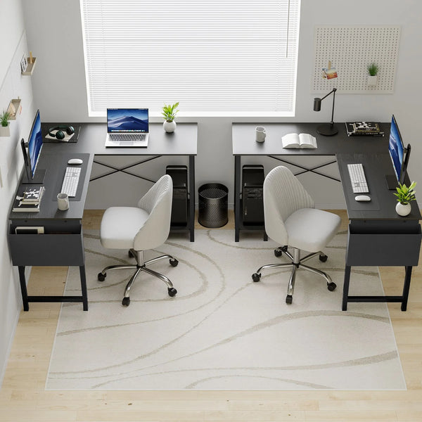 CONCETTA 49 Inch Modern L Shaped Computer Desk with Lower Storage Shelf & Side Bag, Two-Way Convertible Corner Gaming Table for Home Office