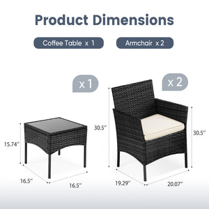 CONCETTA Patio Furniture Set, Wicker Outdoor PE Rattan Furniture with Coffee Table & Washable Cushion, Compact Bistro Conversation Seating for Balcony, Garden, Poolside, Porch