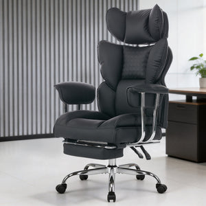 CONCETTA Big and Tall Office Chair, Scratch-Resistant PU Leather Executive Desk Chair with Footrest, Spring Lumbar Support, Wide Reclining Seat, White