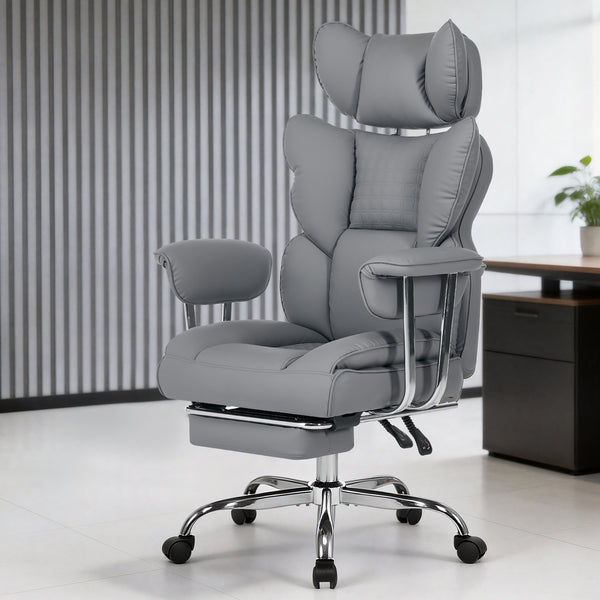 CONCETTA Big and Tall Office Chair, Scratch-Resistant PU Leather Executive Desk Chair with Footrest, Spring Lumbar Support, Wide Reclining Seat, White