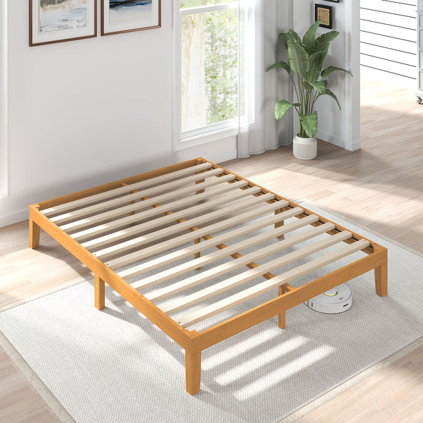 CONCETTA 12 inch Full Natural Pine Platform Bed Frame, Wood Slat Support, No Box Spring Required