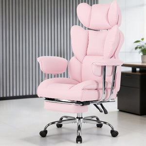 CONCETTA Big and Tall Office Chair, Scratch-Resistant PU Leather Executive Desk Chair with Footrest, Spring Lumbar Support, Wide Reclining Seat, White