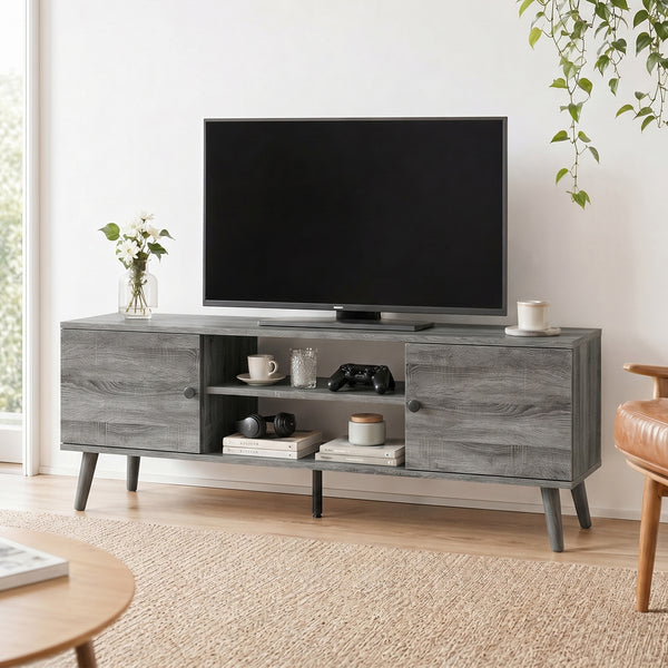 CONCETTA Wooden TV stand - for TVs up to 60 inches with adjustable shelves with double storage cabinets for living room, bedroom, patio