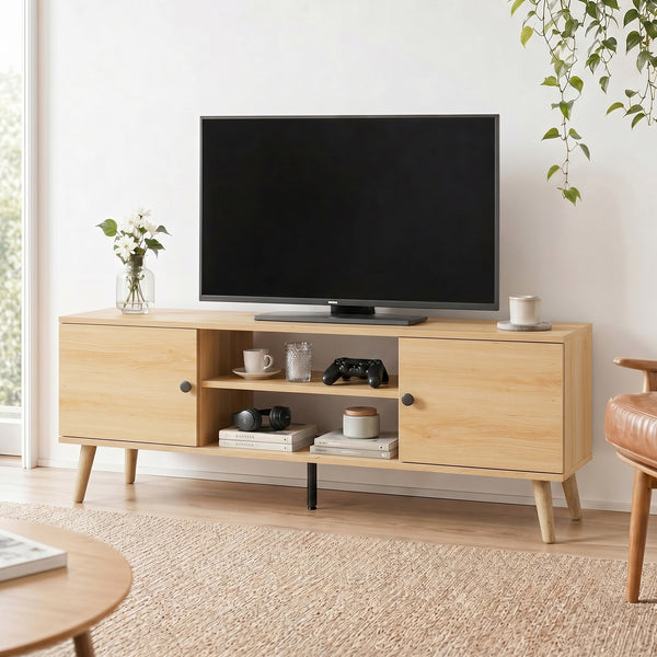 CONCETTA Wooden TV stand - for TVs up to 60 inches with adjustable shelves with double storage cabinets for living room, bedroom, patio