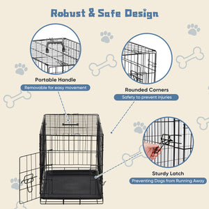 CONCETTA 24 inch Single-Door Folding Dog Crate, Portable Small Cage with Leak-Proof Pan Tray, Black
