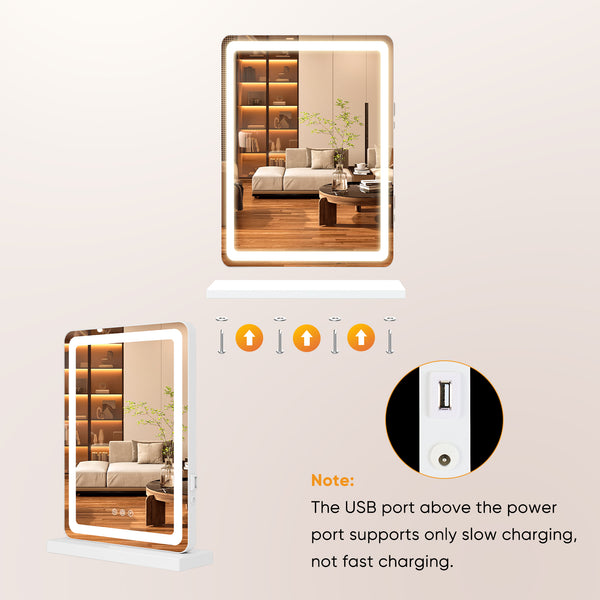JOINSUN Makeup Mirror with Lights Tabletop, Aluminum Alloy Frame and USB Charging Support, White