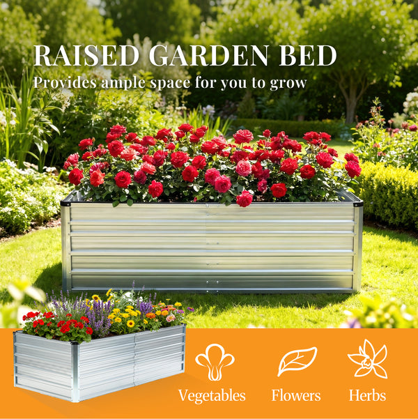 CONCETTA Metal Raised Garden Bed, 6x3x2ft Outdoor Planter Box, Raised Garden Beds for Planting Plants Vegetables, Flowers, Grey Silver
