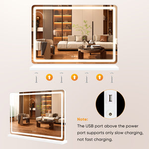 JOINSUN Makeup Mirror with Lights Tabletop, Aluminum Alloy Frame and USB Charging Support, White