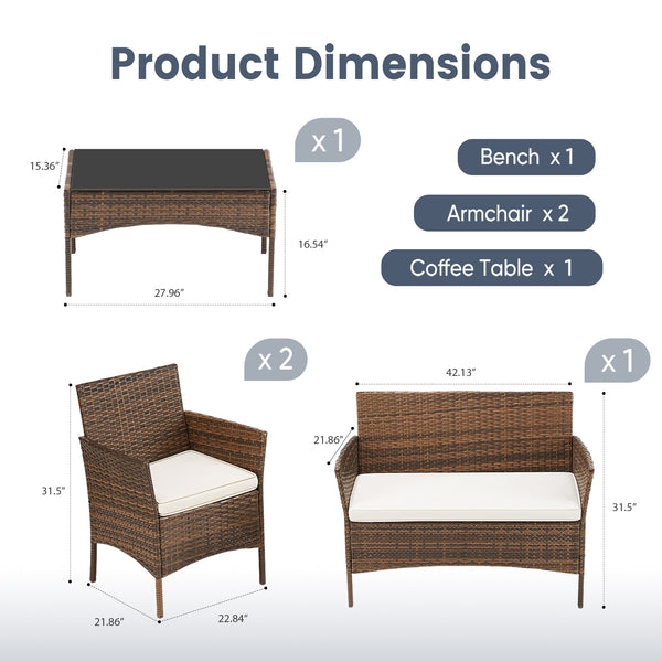 CONCETTA Patio Furniture Set, Wicker Outdoor PE Rattan Furniture with Coffee Table & Washable Cushion, Compact Bistro Conversation Seating for Balcony, Garden, Poolside, Porch
