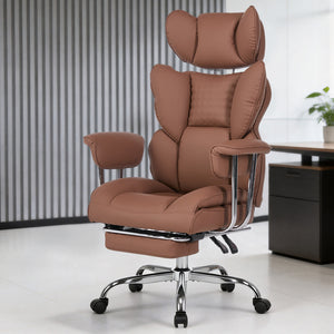CONCETTA Big and Tall Office Chair, Scratch-Resistant PU Leather Executive Desk Chair with Footrest, Spring Lumbar Support, Wide Reclining Seat, White