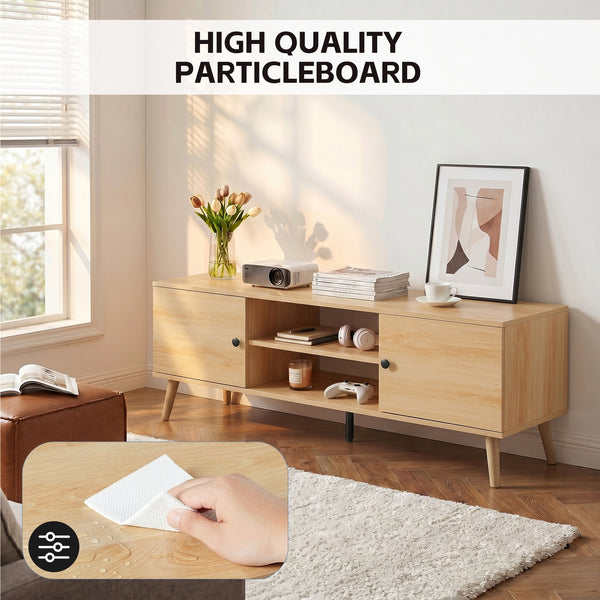 CONCETTA Wooden TV stand - for TVs up to 60 inches with adjustable shelves with double storage cabinets for living room, bedroom, patio