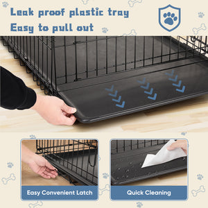 CONCETTA 24 inch Single-Door Folding Dog Crate, Portable Small Cage with Leak-Proof Pan Tray, Black