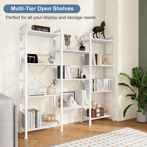 CONCETTA Triple 4-Tier Bookshelf with 11 Open Display Shelves, Adjustable Storage Bookcase for Home & Office, Sturdy Steel Frame and Wood Construction, Anti-Tip and Adjustable Feet