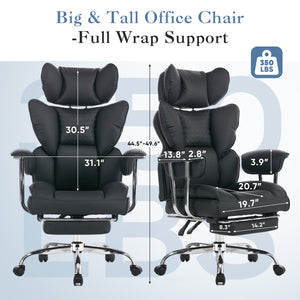 CONCETTA Big and Tall Office Chair, Scratch-Resistant PU Leather Executive Desk Chair with Footrest, Spring Lumbar Support, Wide Reclining Seat, White