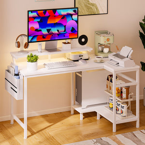 CONCETTA 40" L Shaped Gaming Desk with USB Charging, LED Lights, Power Outlets, Large Storage space, Monitor Stand, Black