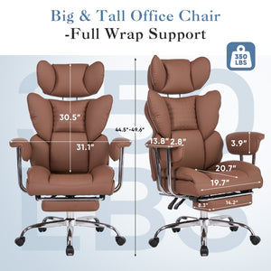 CONCETTA Big and Tall Office Chair, Scratch-Resistant PU Leather Executive Desk Chair with Footrest, Spring Lumbar Support, Wide Reclining Seat, White