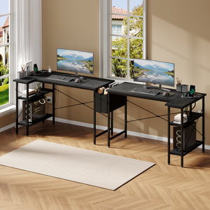 CONCETTA 39 inch Gaming Computer Desk with Power Outlet & LED Strip, Reversible Storage Shelves for Home Office