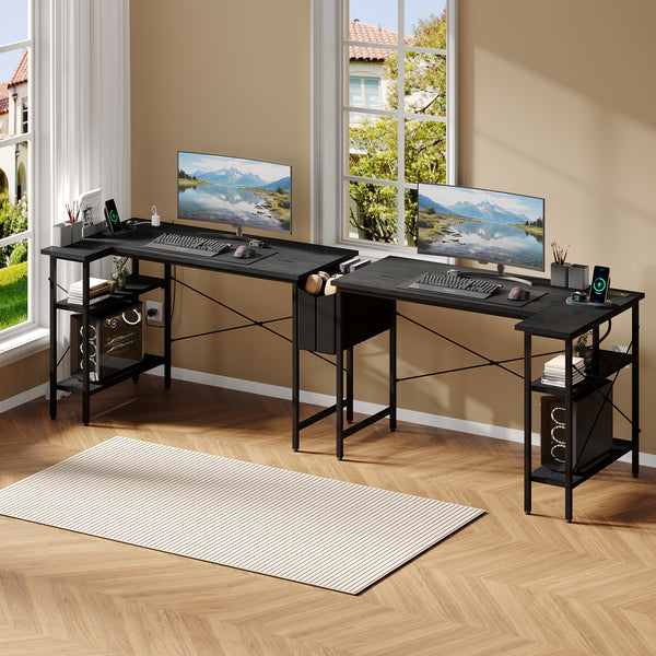 CONCETTA 39 inch Gaming Computer Desk with Power Outlet & LED Strip, Reversible Storage Shelves for Home Office