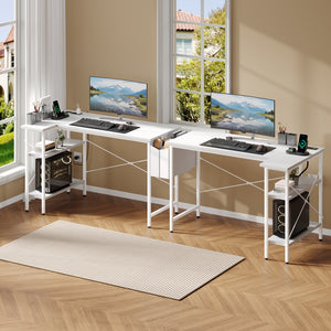 CONCETTA 39 inch Gaming Computer Desk with Power Outlet & LED Strip, Reversible Storage Shelves for Home Office