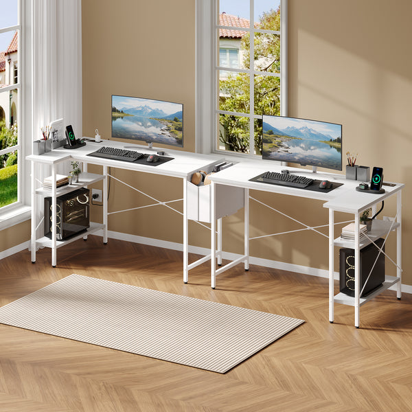CONCETTA 39 inch Gaming Computer Desk with Power Outlet & LED Strip, Reversible Storage Shelves for Home Office