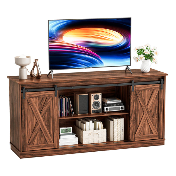 CONCETTA TV Stand, Storage Function, Mid-sized Farmhouse Style, Movable Sliding Door, Rust