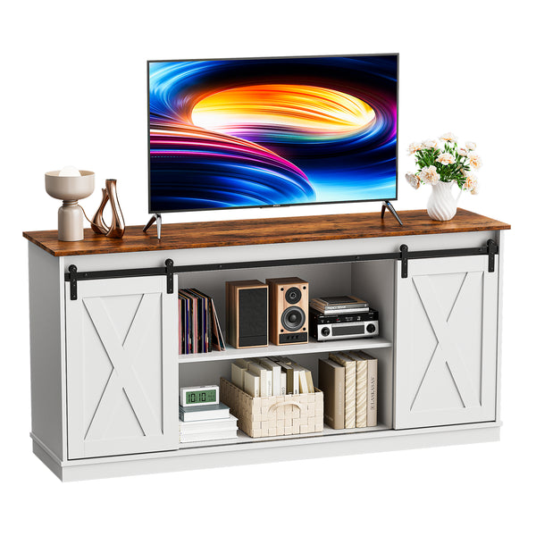 CONCETTA TV Stand, Storage Function, Mid-sized Farmhouse Style, Movable Sliding Door, Rust