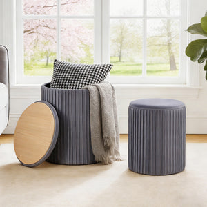CONCETTA Set of 2 Round Storage Ottomans, Vanity Stools with Hidden Storage for Bedroom, Living Room or Coffee Table Use