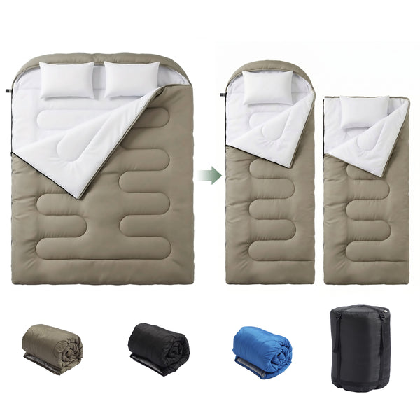 CONCETTA Lightweight Double Sleeping Bag for Adults in Cold & Warm Weaher, Waterproof & Machine Washable for Camping/Backpacking/Hiking