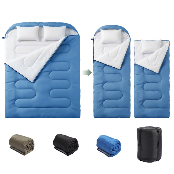 CONCETTA Lightweight Double Sleeping Bag for Adults in Cold & Warm Weaher, Waterproof & Machine Washable for Camping/Backpacking/Hiking