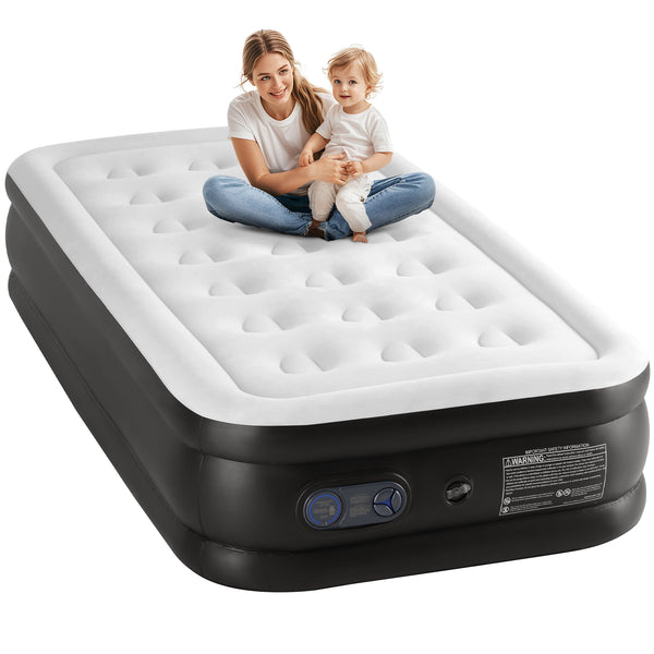 SHOUFTW H Air Mattress, Low Noise Blow Up Guest Mattress with Built in Pump, 600LBS Weight Capacity for Camping, Home