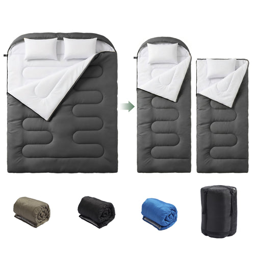 CONCETTA Lightweight Double Sleeping Bag for Adults in Cold & Warm Weaher, Waterproof & Machine Washable for Camping/Backpacking/Hiking