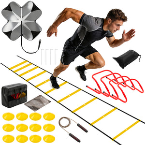 CONCETTA Agility Ladder Training Set with Speed Parachute, Hurdles, Cones, Jump Rope, Soccer Football Speed & Coordination Equipment