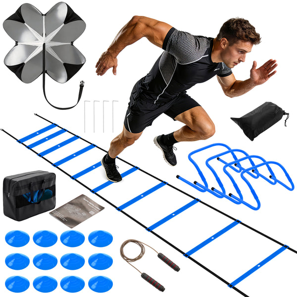 CONCETTA Agility Ladder Training Set with Speed Parachute, Hurdles, Cones, Jump Rope, Soccer Football Speed & Coordination Equipment