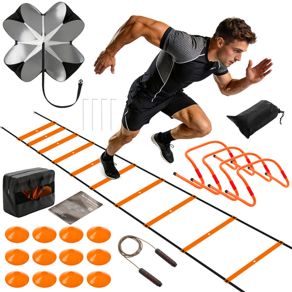 CONCETTA Agility Ladder Training Set with Speed Parachute, Hurdles, Cones, Jump Rope, Soccer Football Speed & Coordination Equipment