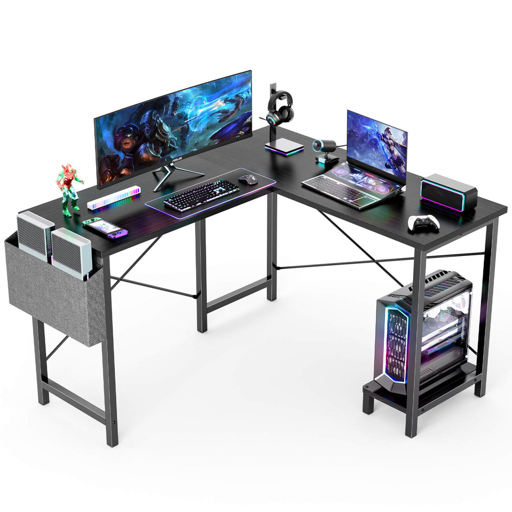 JOINSUN L-Shaped Computer Desk - 50" Corner Gaming Table with Console Shelf and Side Storage Pocket for Office, Bedroom, Living Room