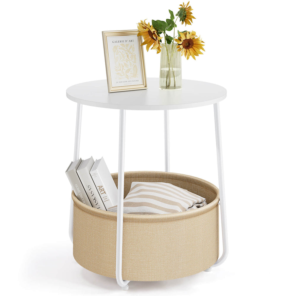 JOINSUN Compact nightstand, sofa side table, can be used in living room, nursery room, bedroom, comes with fabric basket for easy storage