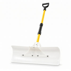 CONCETTA 30"/36" Snow Pusher, Wide Snow Plow Shovel with Non-Stick Poly Blade, Reinforced Metal Handle, Heavy-Duty Winter Removal Tool for Driveways & Sidewalks, White