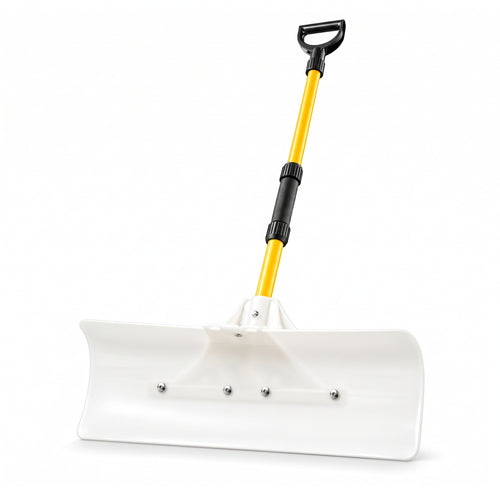 CONCETTA 30"/36" Snow Pusher, Wide Snow Plow Shovel with Non-Stick Poly Blade, Reinforced Metal Handle, Heavy-Duty Winter Removal Tool for Driveways & Sidewalks, White