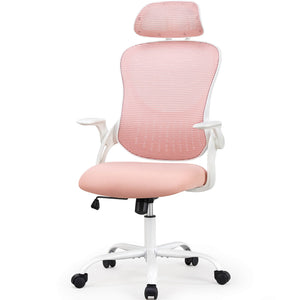 CONCETTA Ergonomic office chair - high back with wheels, adjustable headrest and flip-up armrests for bedroom, study, living room, office