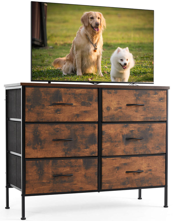 JOINSUN Dresser TV Stand, Console Table with 6 Wide Drawers, Entertainment Center for 55" TV Storage Fabric Dresser Drawer
