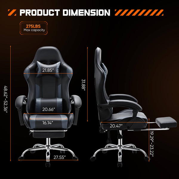 CONCETTA Gaming Chair Ergonomic Office Chair With Foot Rest, Big And Tall Executive Desk Chair With Lumbar Support, Padded Arms, Computer Chair For Home Office, Bedroom