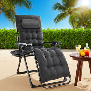 CONCETTA Padded Zero Gravity Chair, Lounge Chair with Removable Cushion and Trays,Folding deck chair patio chair, Lawn Lounger, Gray