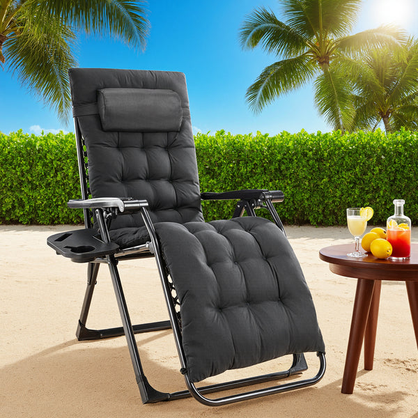 CONCETTA Padded Zero Gravity Chair, Lounge Chair with Removable Cushion and Trays,Folding deck chair patio chair, Lawn Lounger, Gray