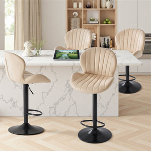 CONCETTA Set of 2 Swivel Bar Stools - Adjustable Height Modern Fabric Upholstered Barstools Counter Bar Chairs with Backrest for Kitchen Island & Home Bar