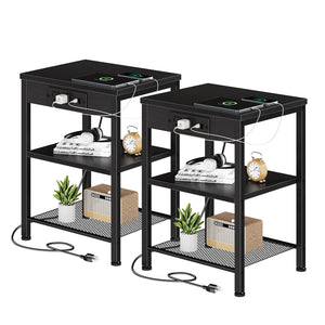CONCETTA 3 Tier Nightstand with Charging Station, Bedside End Table for Bedroom Living Room