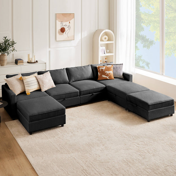 CONCETTA Convertible Sectional Sofa Couch-with Storage for Living Room, U-Shaped Modern Modular Sofa Sleeper with Reversible Chaise