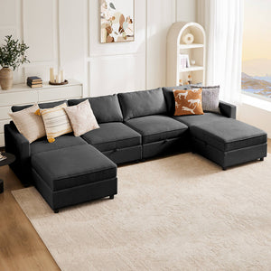 CONCETTA Convertible Sectional Sofa Couch-with Storage for Living Room, U-Shaped Modern Modular Sofa Sleeper with Reversible Chaise