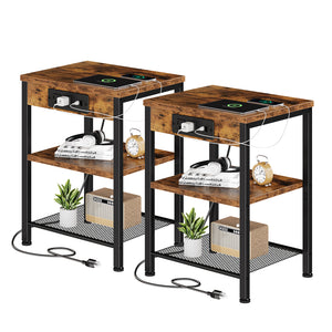 CONCETTA 3 Tier Nightstand with Charging Station, Bedside End Table for Bedroom Living Room